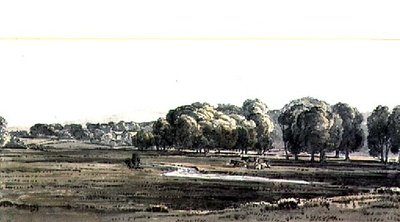 Landschap met weide en stroom door George the Younger Barret