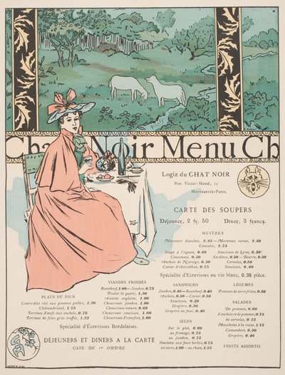 Menu van de Chat Noir door Georges Auriol