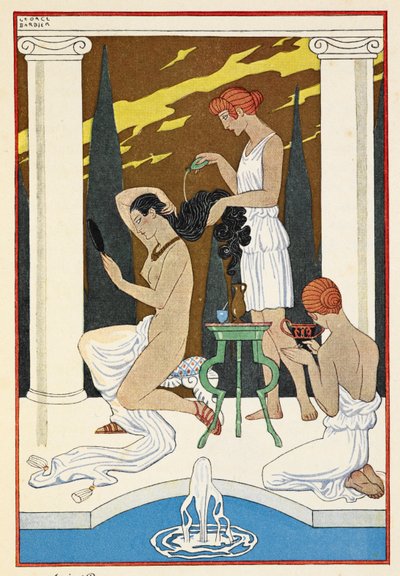 Oud Rome. Een persoon die haar haar door dienaren laat wassen door Georges Barbier