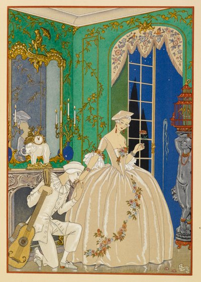 À Clymène. Een vrouw en muzikant. door Georges Barbier