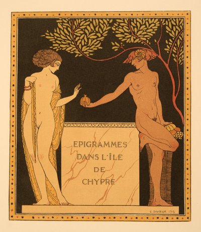 Epigrammen op het eiland Cyprus, illustratie uit Les Chansons de Bilitis, door Pierre Louys, uitgegeven 1922 door Georges Barbier