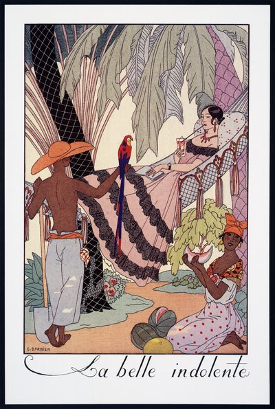 La Belle Indolente, lithografie uit Falbalas et Fanfreluches, Almanach des Modes Presentes, Passees et Futures, Frankrijk, 20e eeuw door Georges Barbier