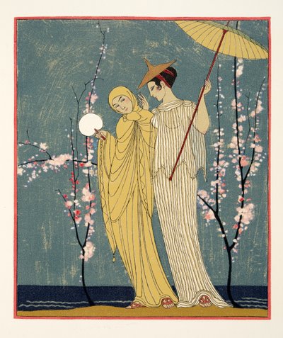 La Rencontre, illustratie uit Les Chansons de Bilitis, door Pierre Louys, uitgegeven 1922 door Georges Barbier