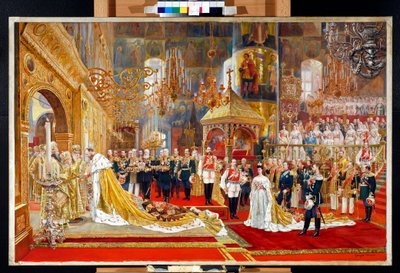 Kroning van tsaar Alexander III van Rusland (1845-1894) en keizerin Maria Feodorovna (Dagmar van Denemarken) (1847-1928) - Werk van Georges Becker (1845-1909) door Georges Becker