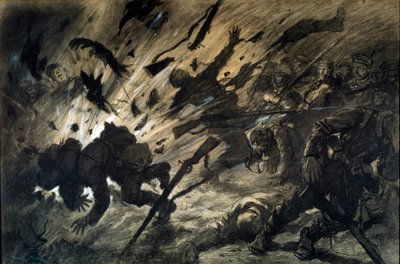 Effect van een granaat in de nacht, april 1915 door Georges Bertin Scott
