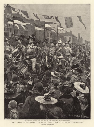 De cavalerie, koloniaal en thuis, die deelnam aan de processie door Georges Bertin Scott