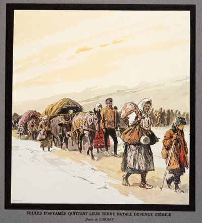Exodus van hongerige mensen uit hun vaderland, uit Histoire des Soviets, uitgegeven 1922 door Georges Carrey