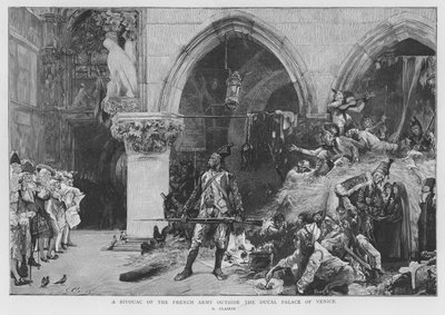 Franse soldaten gekampeerd buiten het Dogenpaleis in Venetië, Franse Revolutionaire Oorlogen door Georges Clairin