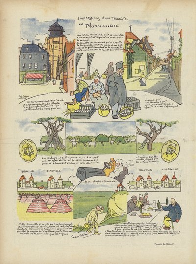 Indrukken van een toerist in Normandië. Illustratie voor Le Rire door Georges Delaw