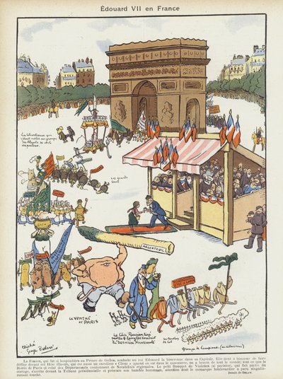 Bezoek van koning Edward VII aan Frankrijk. Illustratie voor Le Rire door Georges Delaw