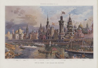 Paviljoens van buitenlandse naties aan de oevers van de Seine bij de Wereldtentoonstelling 1900, Parijs door Georges Felix Garen