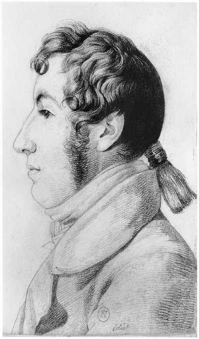Idioot, illustratie uit een onuitgegeven verhandeling door Jean Etienne Dominique Esquirol (1772-1840) over de krankzinnigen van het Salpetriere asiel, c.1818 door Georges Francois Gabriel