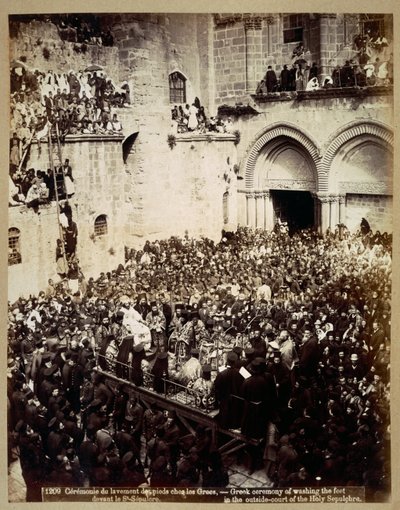 Ceremonie van de voetwassing, Kerk van het Heilig Graf, Jeruzalem door Georges Jeannin