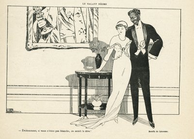 Illustratie van Georges Leonnec (1881-1940) in Le Lire, 20/07/12 - Le galant negro - Amour, xenofobie - Zwart door Georges Leonnec