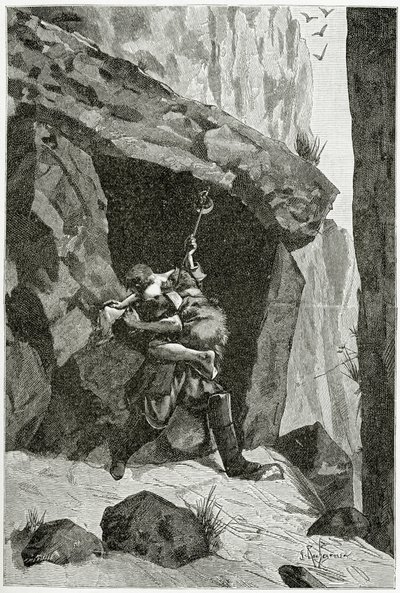Gevecht van Han van IJsland en Ordener - illustratie uit Han van IJsland, 19e eeuw door Georges Marie Rochegrosse