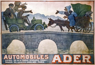 Conflict tussen de kar en de auto, ca 1910 (poster) door Georges Meunier