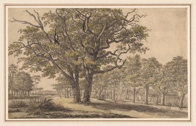 Landschap recto Twee uitzichten van Parijs verso, eerste helft 1800s door Georges Michel