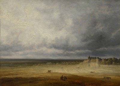 Landschap met een Geploegd Veld en een Dorp, waarschijnlijk na 1827 door Georges Michel