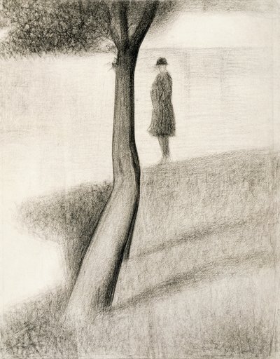Man staand naast boom; studie op La Grande Jatte door Georges Pierre Seurat