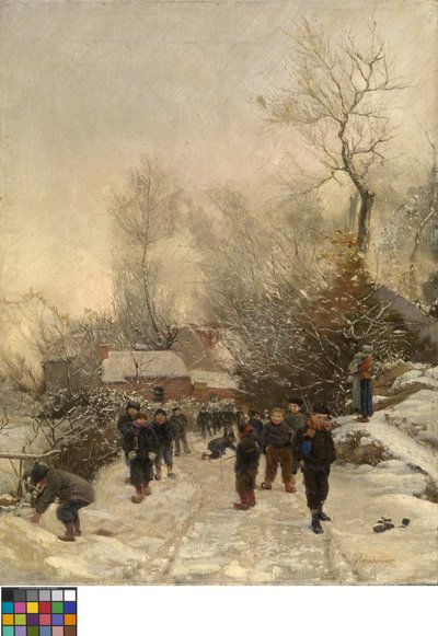 Dorp met kinderen in de sneeuw door Georges Reinheimer