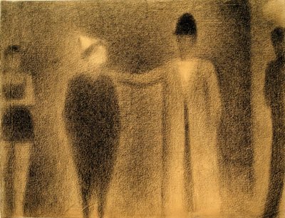 Clown en drie figuren (studie) door Georges Seurat