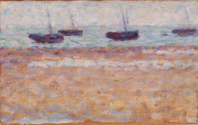 Vier Boten in Grandcamp door Georges Seurat
