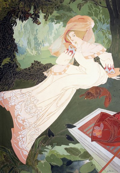 Een Elegante Dame met een Hond door Georges de Feure
