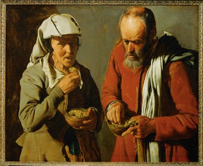 Eaters (schilderij op doek) door Georges de la Tour