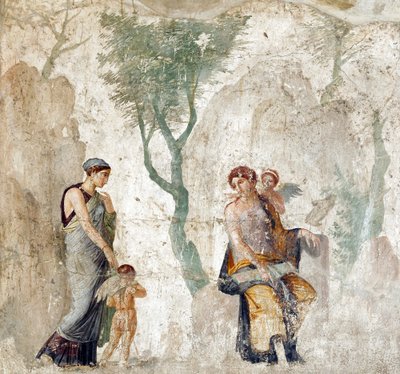 Eros door Peitho naar Aphrodite gebracht terwijl Anteros lacht omdat hij gestraft wordt omdat hij het verkeerde doelwit heeft gekozen, Pompeïaans fresco, circa 25 v. Chr. (28298194699) door Georgia Levan Ramishvili from Tbilisi