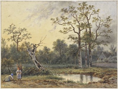 Landschap met twee sprokkelaarsters door Georgius Jacobus Johannes van Os