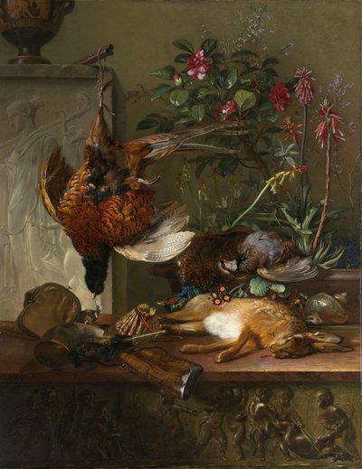 Stilleven met Jachtbuit en Griekse Stele: Allegorie op de Herfst door Georgius Jacobus Johannes van Os
