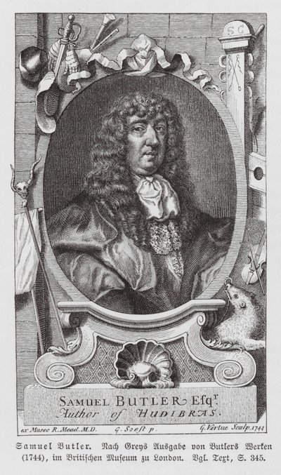 Samuel Butler, Engels dichter (gravure) door Gerard (after) Soest