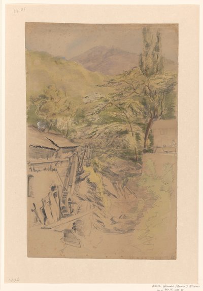 Berglandschap met watermolen door Gerard Bilders