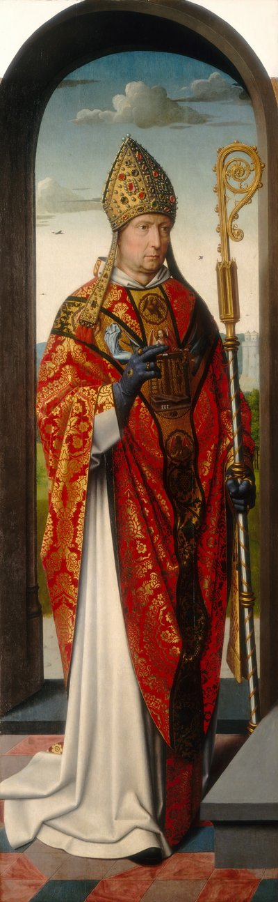 Het Sint-Annaretabel: Sint-Nicolaas [linker paneel], ca. 1500-1520 door Gerard David