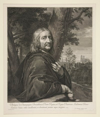 Philippe de Champaigne staand in een landschap door Gérard Edelinck