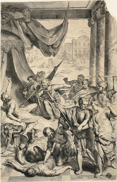 Studie voor Simeon en Levi verslaan de Sichemieten, uit Figures de la Bible door Gerard Hoet I