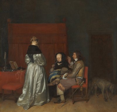 Drie figuren in gesprek in een interieur De Vaderlijke Vermaning, ca. 1654 door Gerard Ter Borch the Younger
