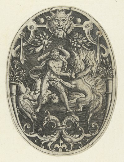 Vlakdecoratie: Hercules doodt het monster Geryon door Gerard de Jode