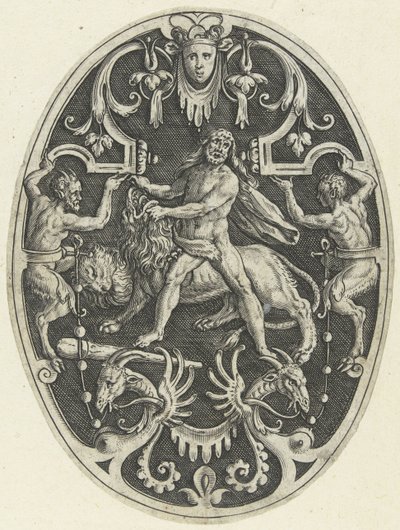 Vlakdecoratie: Hercules en de Nemeïsche leeuw door Gerard de Jode