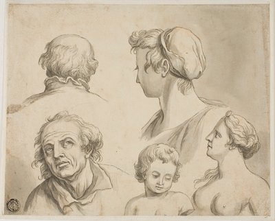 Schetsen van vijf bustes door Gerard de Lairesse