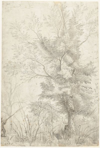 Bos van de Villa Madama buiten Rome, met een schietende jager door Gerard ter Borch