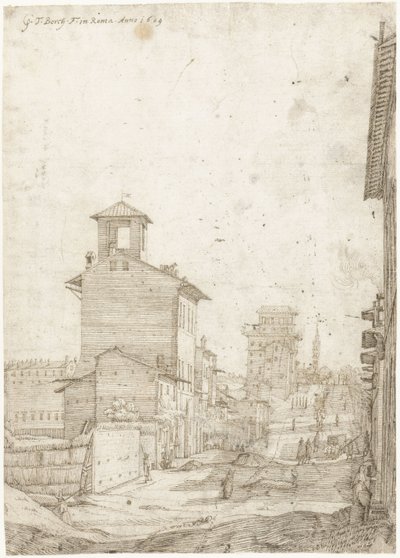 Gezicht op de Via Panisperna naar de Santa Maria Maggiore, Rome door Gerard ter Borch