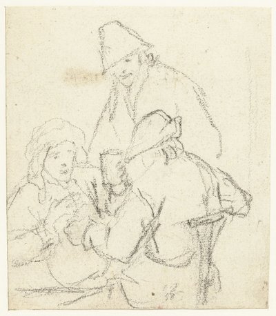 Drie drinkende boeren rond een tafel door Gerard ter Borch (II) (possibly)