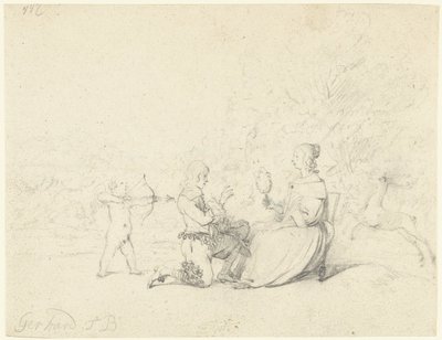 Heer knielend voor een dame door Gerard ter Borch (II)