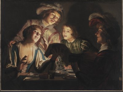 Muzikale Groep bij Kaarslicht door Gerard van Honthorst