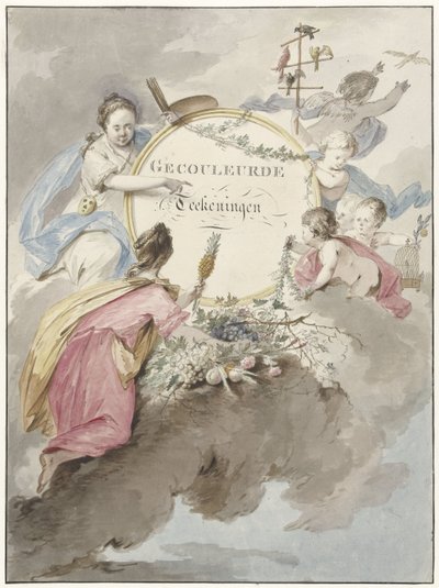 Titelblad voor kunstboek met Gecouleurde Teekeningen door Gerard van Nijmegen