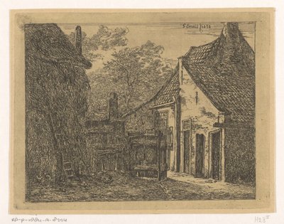 Boerderij met hooiberg (De boerderij te Pernis) door Gerardus Emaus de Micault