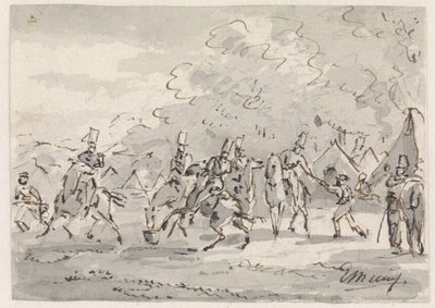 Cavalerie bij tentenkamp door Gerardus Emaus de Micault