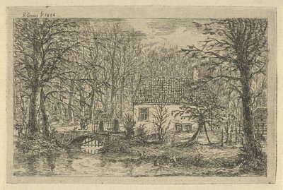 Huis met brug over sloot door Gerardus Emaus de Micault