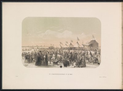 Schaatsen op de Maas te Rotterdam, 1855 door Gerardus Johannes Bos